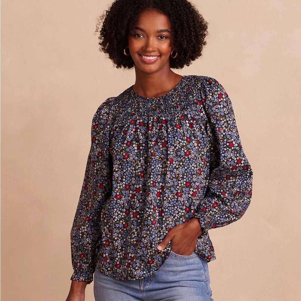 NWOT Summersalt The Perfect Smocked Cotton Floral Long Sleeve Top Blouse